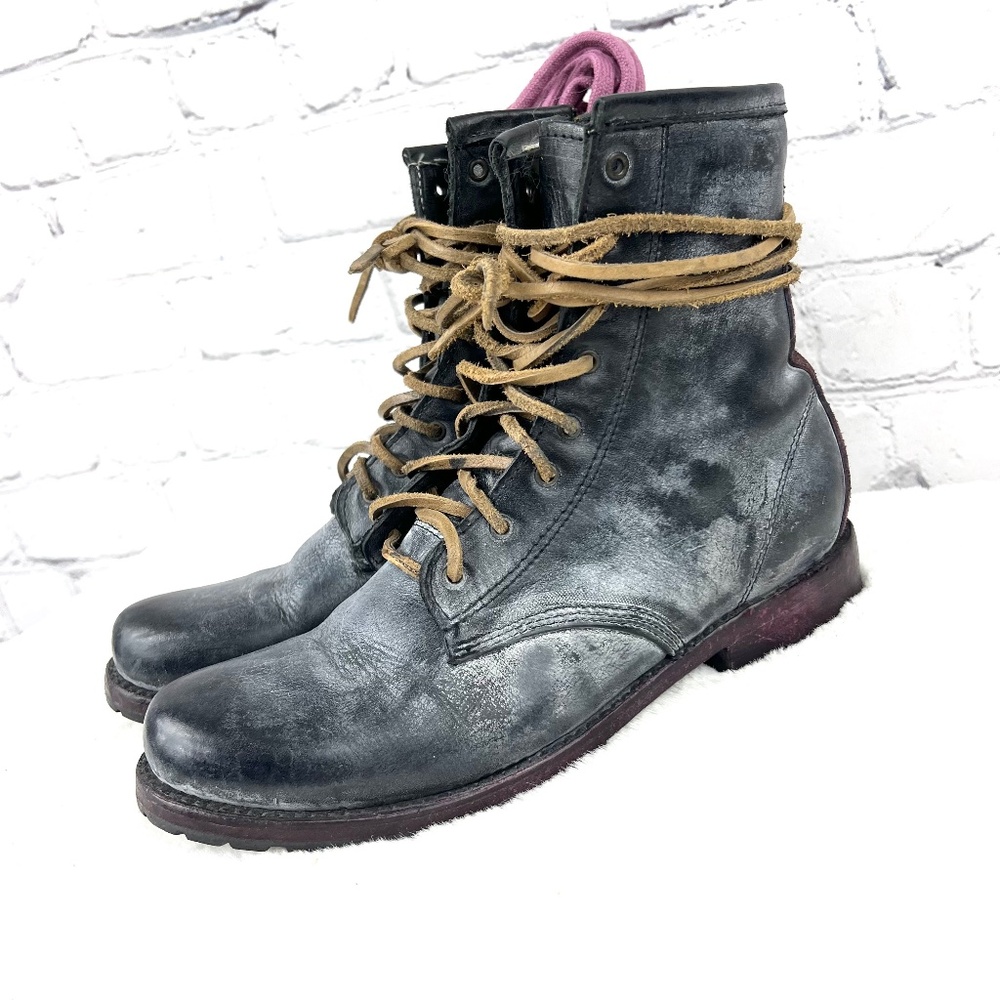 🚫SOLD|•FREEBIRD🦅BY STEVEN•| 'Chute' Manchester Combat Biker Boots Size 9 Black - Picture 2 of 16